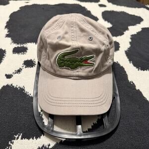 Lacoste Men's Strapback Baseball Hat Signature Embroidered Big Croc - Gray OSFA